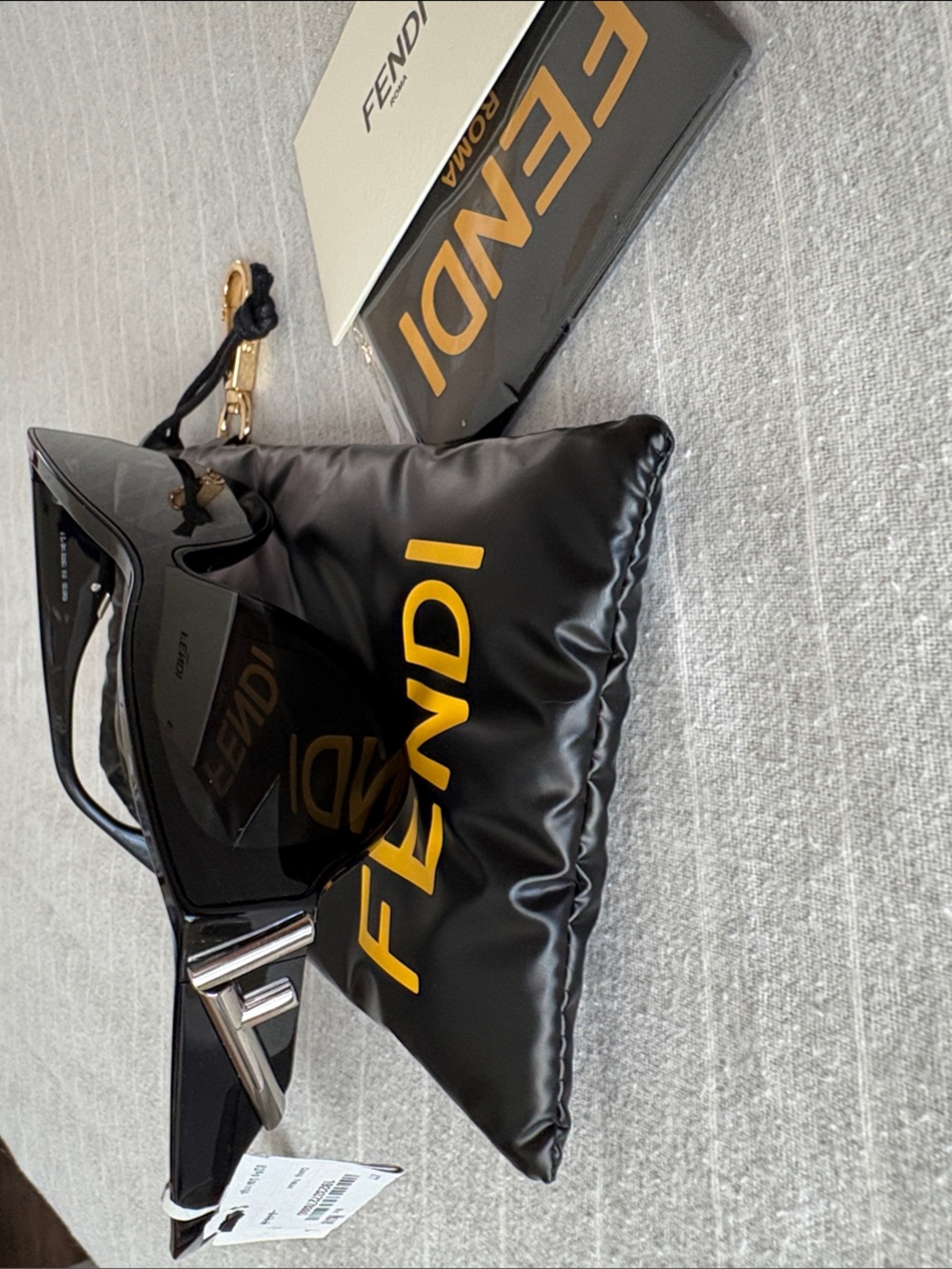 Fendi Black Mini Bag Charm with Gold Hardware and Logo Pouch